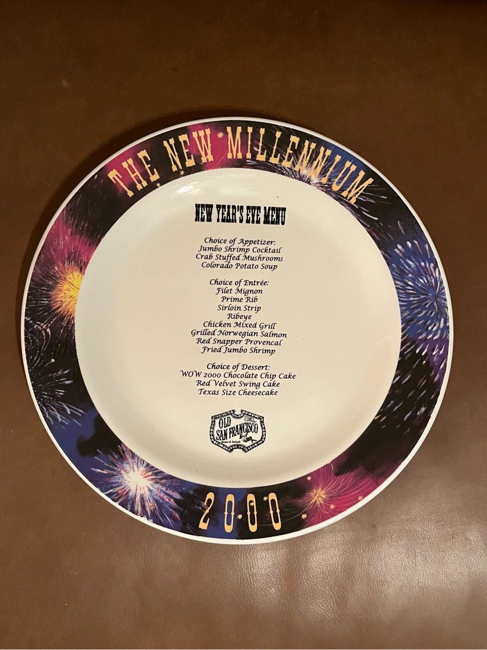 New Year 2000 Millennium  Dinner Plate From Old San Francisco Steakhouse House